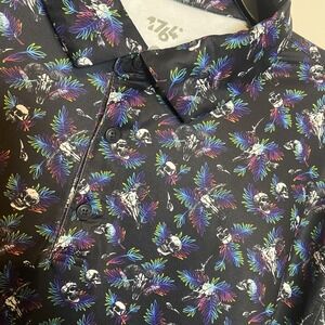 1764 Men's Golf Polo Black W/ Skulls & Rainbow Palms Size XXL Stretch